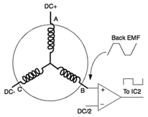Simple comparator circuit for measuring back EMF Einfache Komparatorschaltung (Microchip)